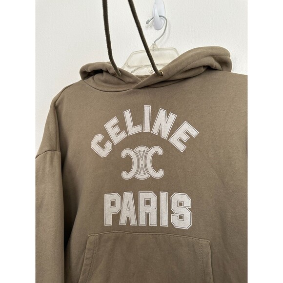 Celine Women's Cropped Hoodie Logo Spellout Autumn/Winter Collection Green Small - Picture 2 of 11